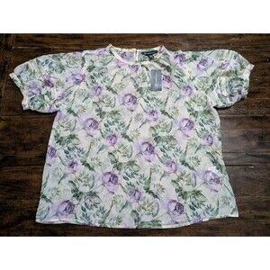 INC International Concepts Floral Puff Sleeve Blouse L - Cottagecore/Romantic